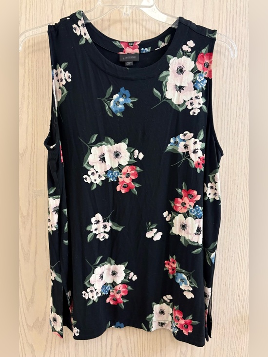 J. Jill Tops - J. Jill Black Floral Tank Top with Pink, Cream and Blue Blooms